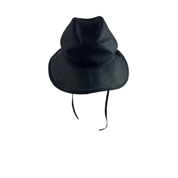 Vintage 60s Straw Sun Hat Womens Black Floppy With Chin Strap main image 5